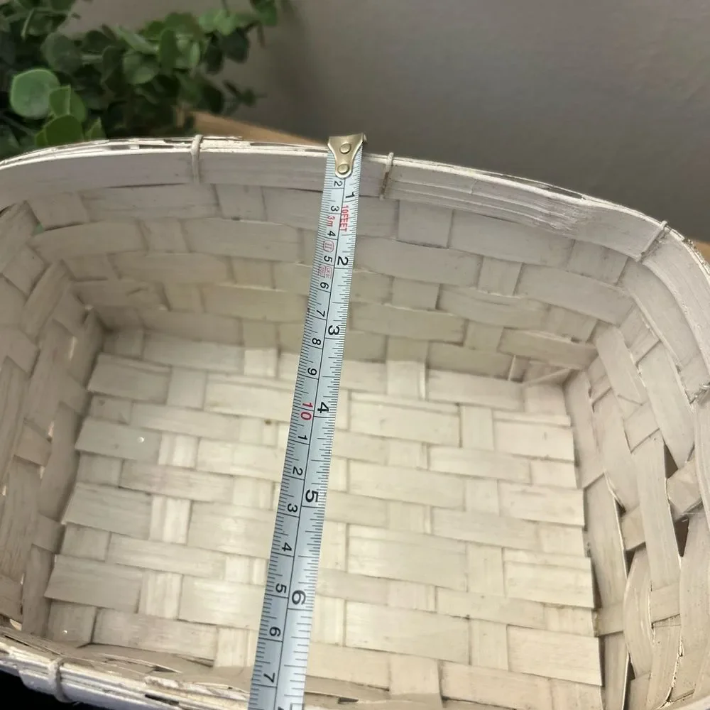 Vintage White Woven Noel Basket with Red Green Accents
